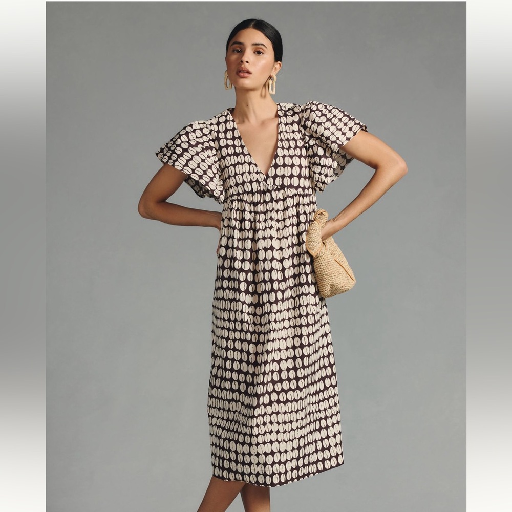 Anthropologie Maeve Printed Flutter-Sleeve Babydoll Dress